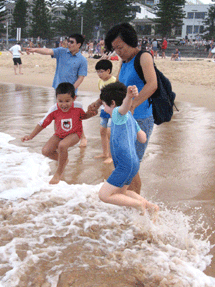 jumping in waves